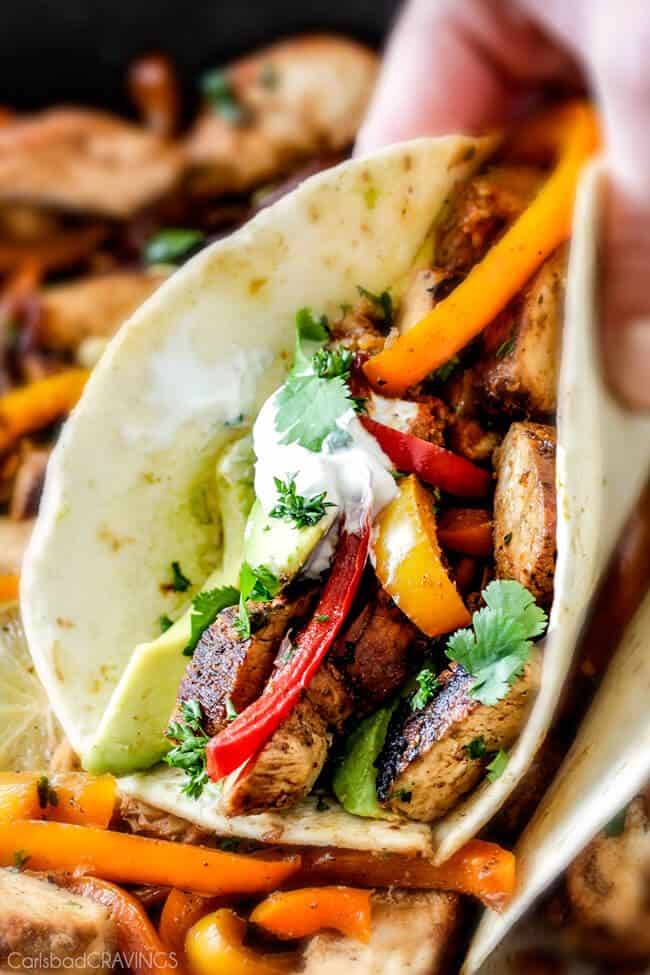 The BEST Chicken Fajitas with Chipotle Lime Crema