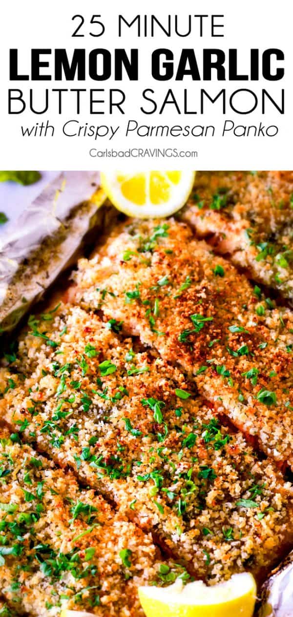 25 MINUTE Baked Lemon Garlic Butter Salmon With Crispy Parmesan Panko ...