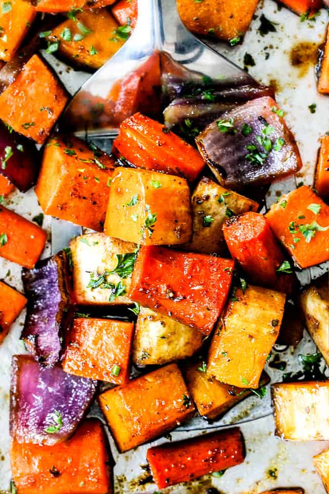 Roasted Root Vegetables (Maple Balsamic & Parmesan) + Video!