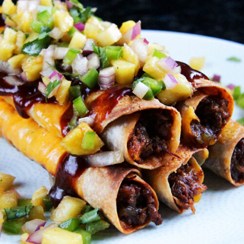 Hawaiian BBQ Beef Taquitos & Pineapple Salsa