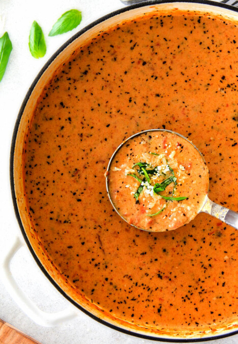 This Parmesan Tomato Basil Soup recipe is our family favorite!  Its super easy without any chopping! bursting with flavor and I love the addition of Parmesan!  
