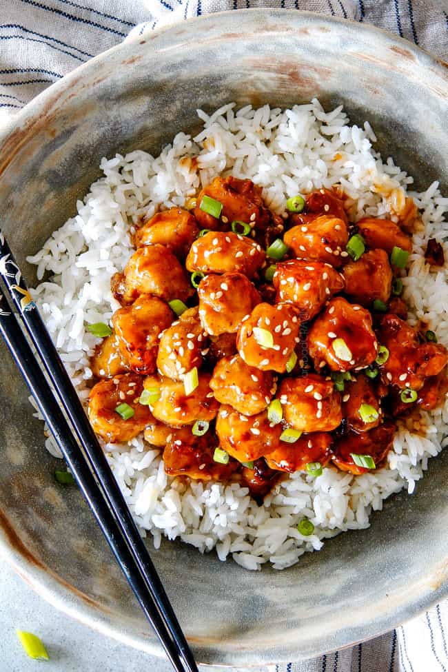 White rice with General Tso's Chicken.