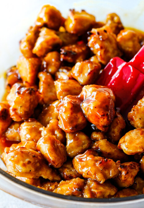 General Tso’s Chicken recipe that is BAKED, not fried, smothered in an irresistible sweet and spicy, zingy sauce and about to become your favorite Chinese food fakeout takeout!