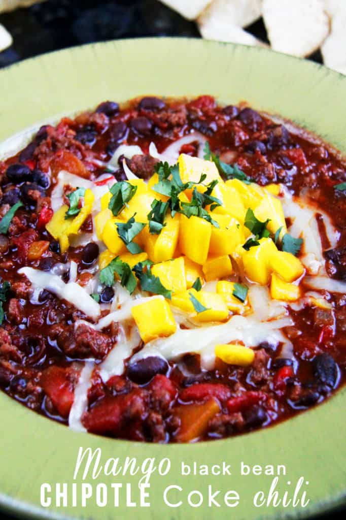 Mango Black Bean Chili in a green bowl.