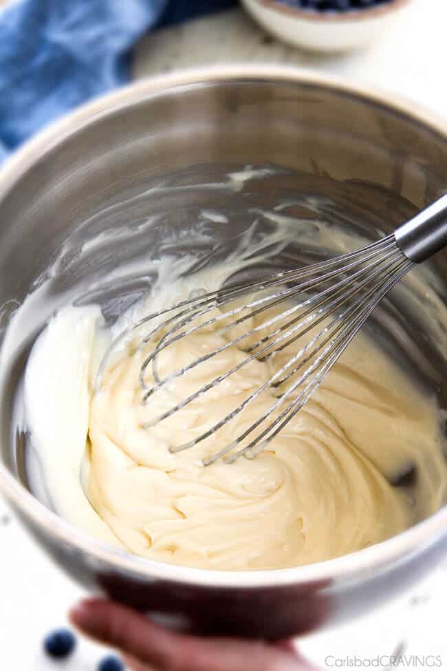 Showing how to make batter for Carrot Cake Crepes.