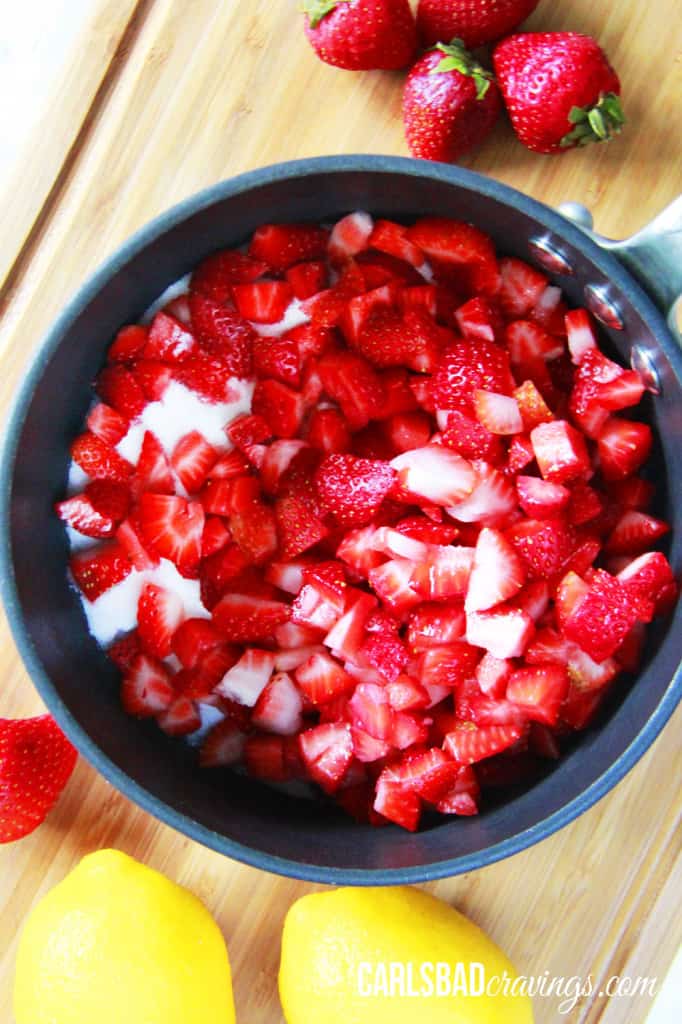 How to make Home made Strawberry Syrup cooking fresh strawberries in a pot with sugar.