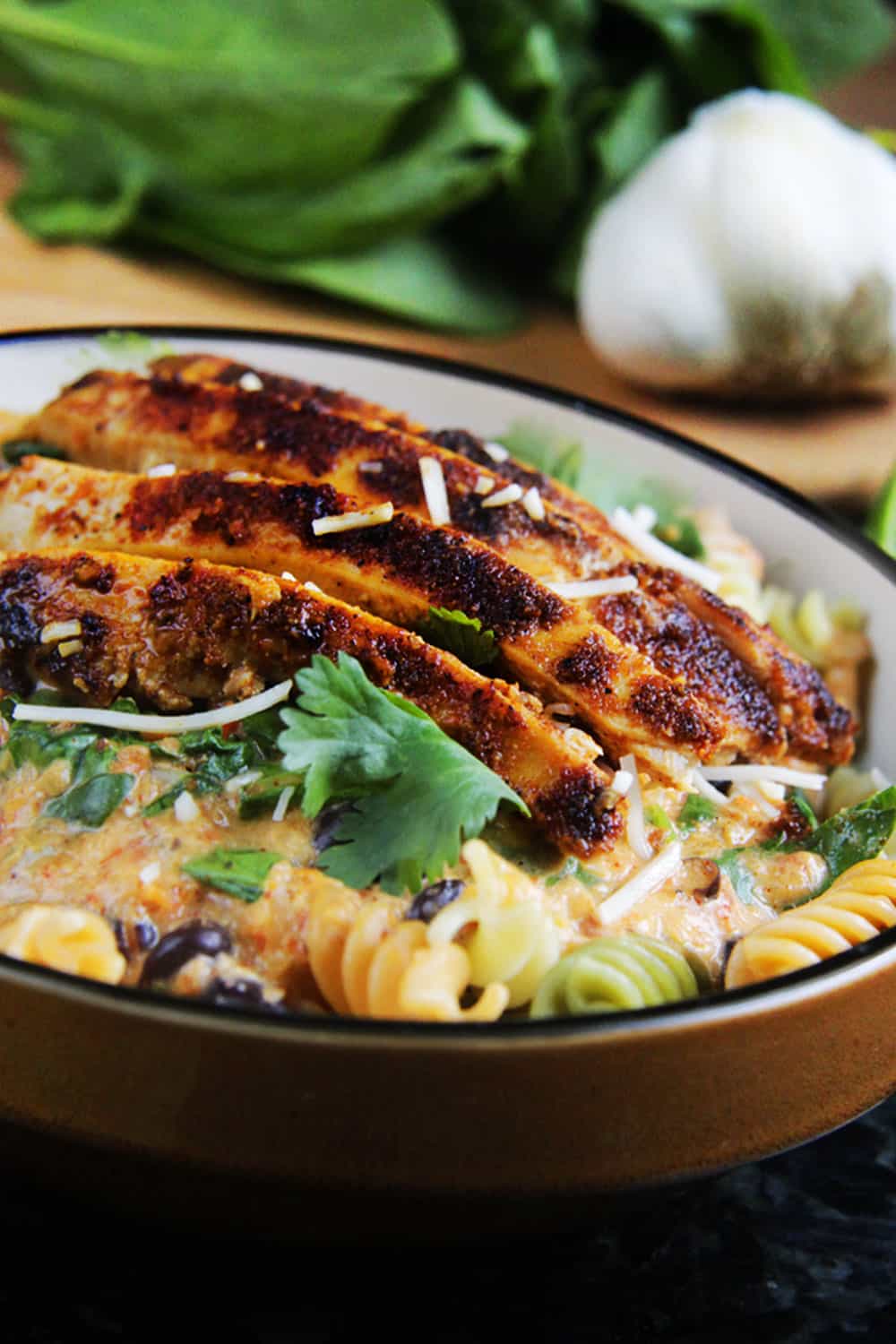 Roasted Red Pepper Pasta with grilled chicken 