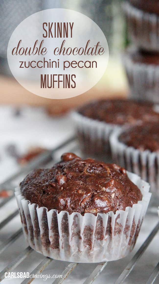 up close of healthy Chocolate Zucchini Muffins with chocolate chipis