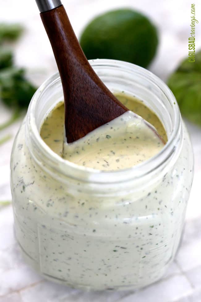 avocado ranch dressing recipe in a glass jar