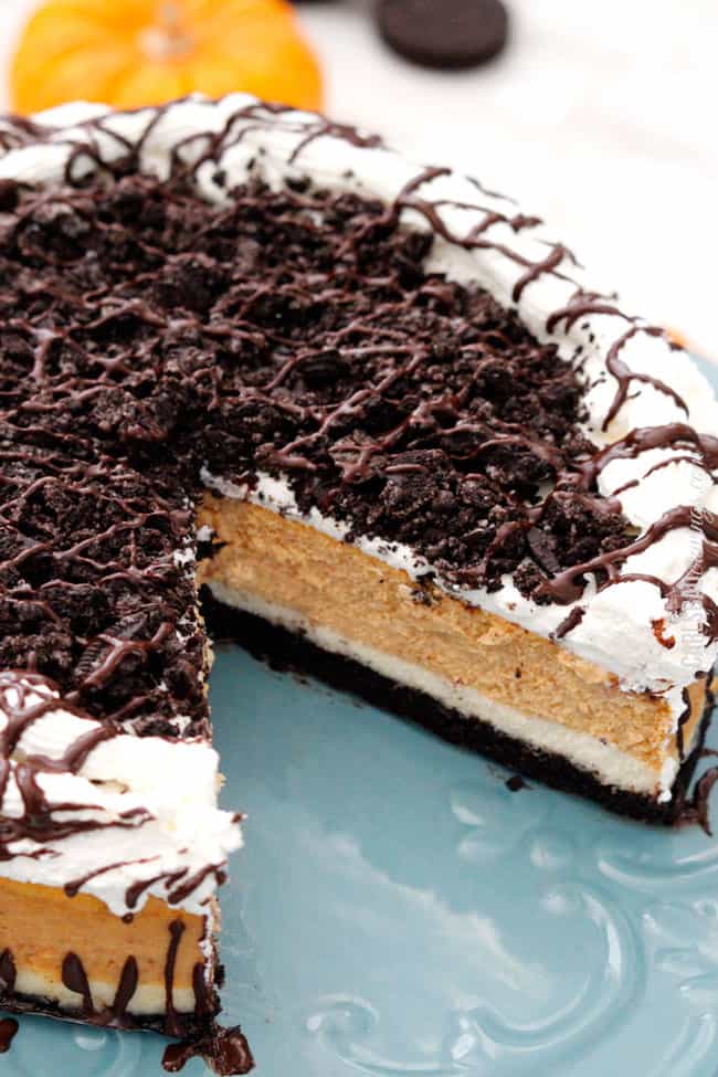 Double Layer Pumpkin Oreo Cheesecake | Thanksgiving Dessert Recipes | Decadent Cakes, Pies, And Pastries