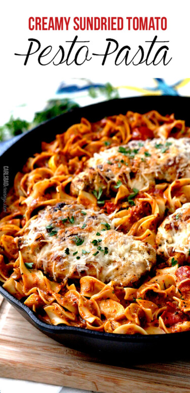 Sun-Dried Tomato Pesto Pasta (with cripsy Parmesan Chicken option)