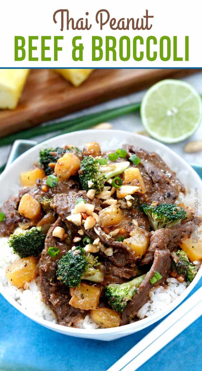 spicy Thai beef in a bowl garnished by peanuts 