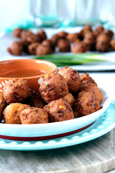 EASY Bacon Pepper Jack Hushpuppies with Sweet Chili Dijon Dip