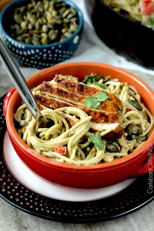 Creamy Avocado Pasta (with Chili Lime Chicken) - Carlsbad Cravings