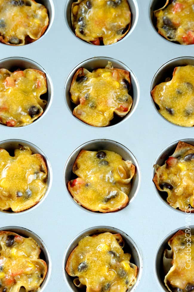 Showing how to make Tuna Melt Cups melting cheese in tin.