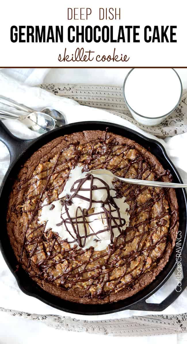 German Chocolate Cake Skillet Cookie with vanilla ice cream.