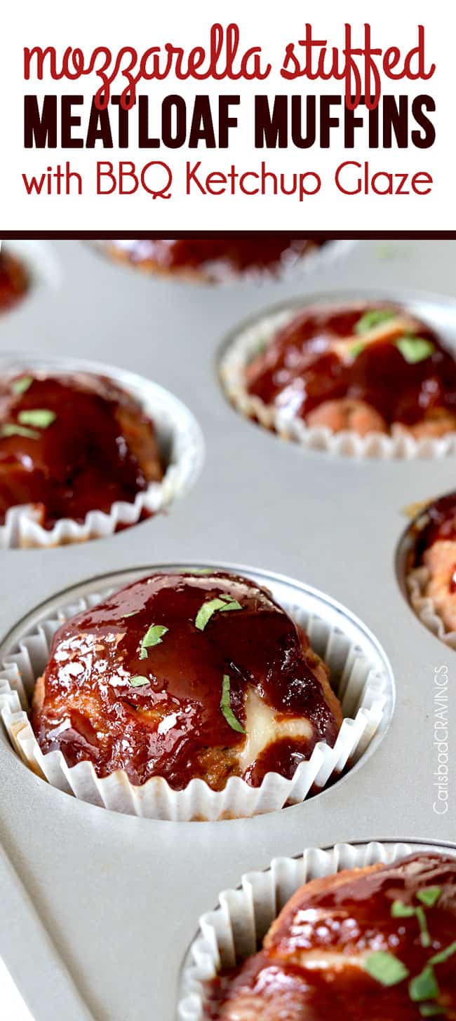 easy meatloaf muffins lined in a muffin tray topped with glaze