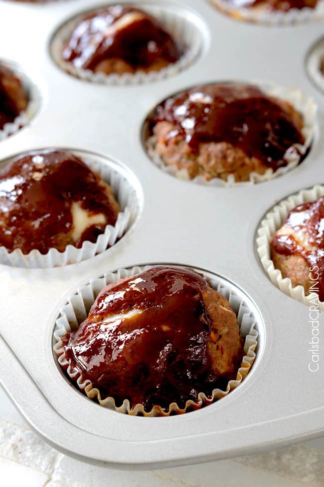 up close of Meatloaf Muffins Recipe (Muffin Tin Meatloaf) in muffin tins
