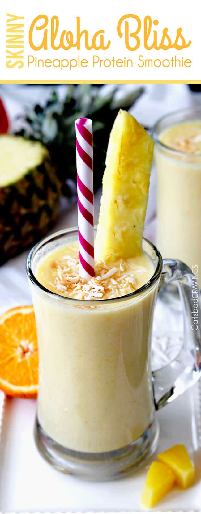 fresh Pineapple Smoothie in a tall glass mug