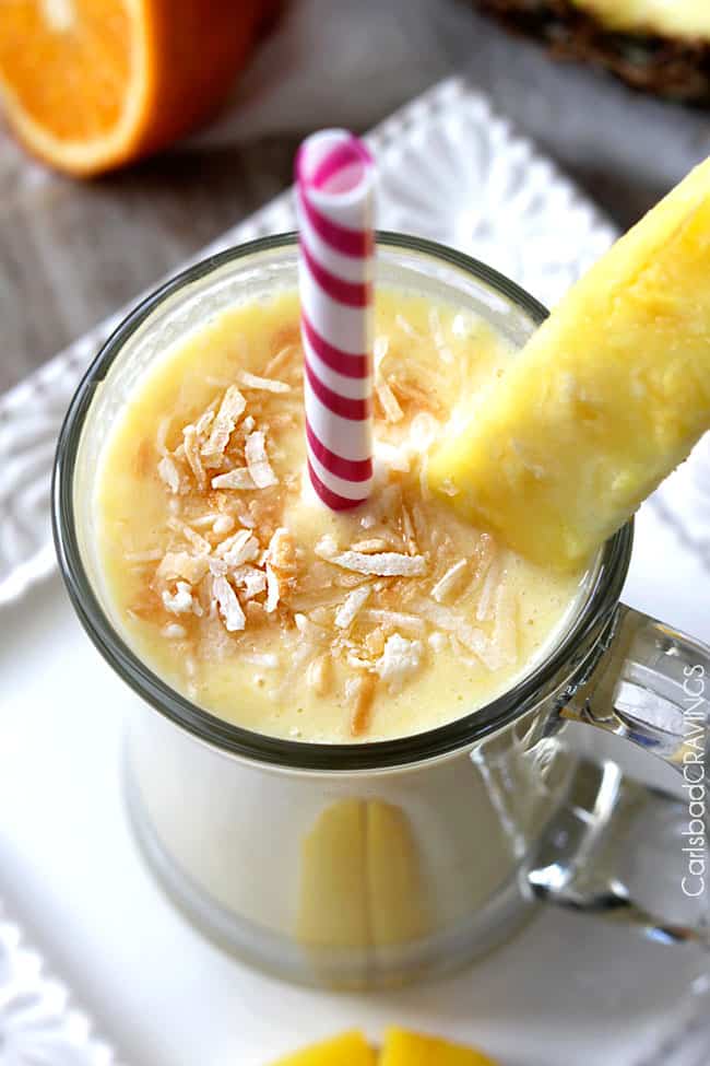up close of top of Pineapple Smoothie recipe for weight loss