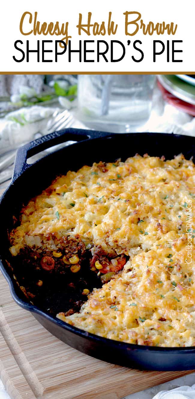 Easy Shepherd's Pie recipe in a skillet with one slice missisng