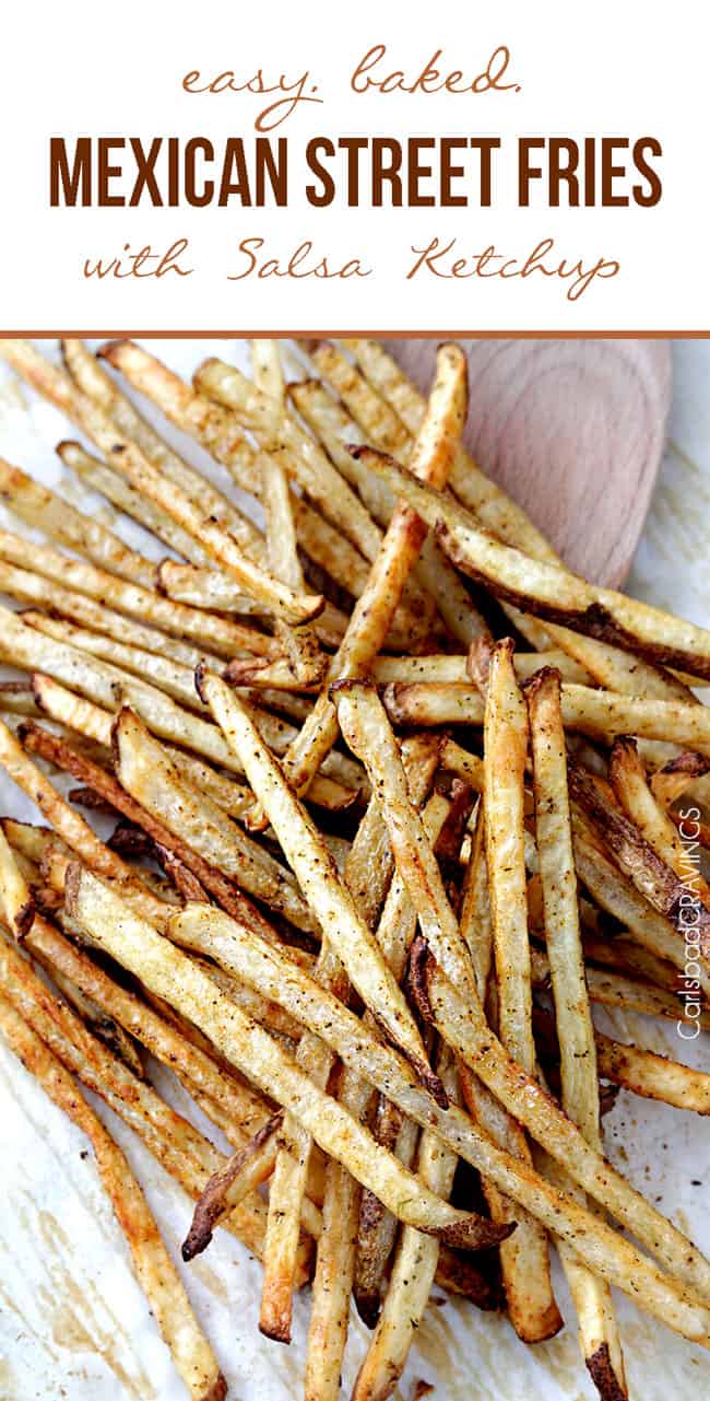 Baked Mexican French Fries with seasoning on top.