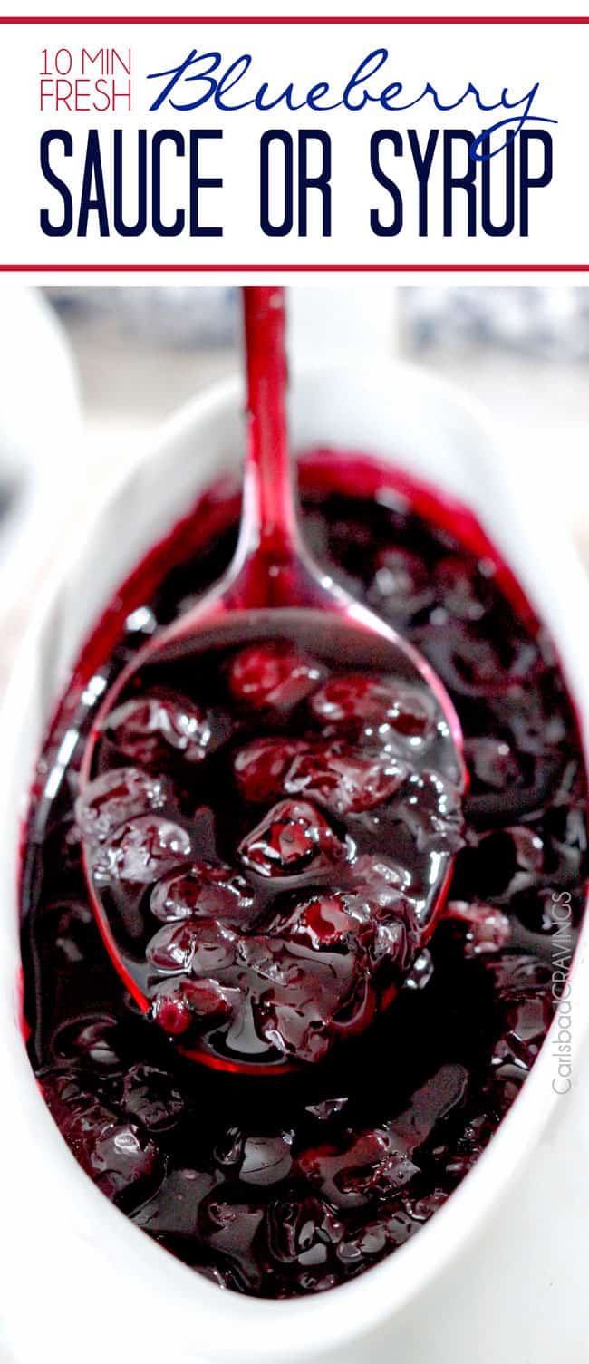 up close of a spoonful of fresh blueberry sauce