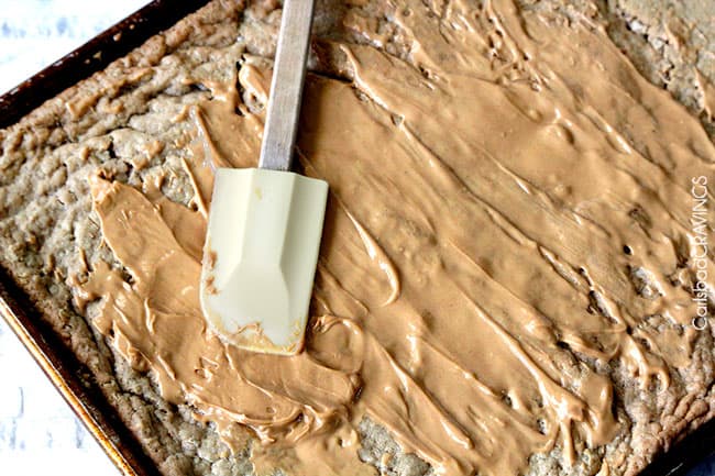 Showing how to make Single Peanut Butter Cookie Bars in a cookie sheet pan.
