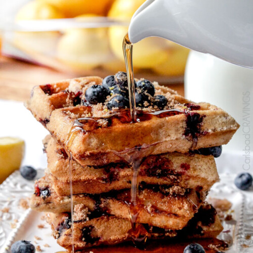 Easy Blueberry Waffles (Using Cake Mix!) - Carlsbad Cravings