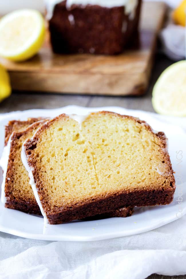 two slices of best lemon bread on a white plate