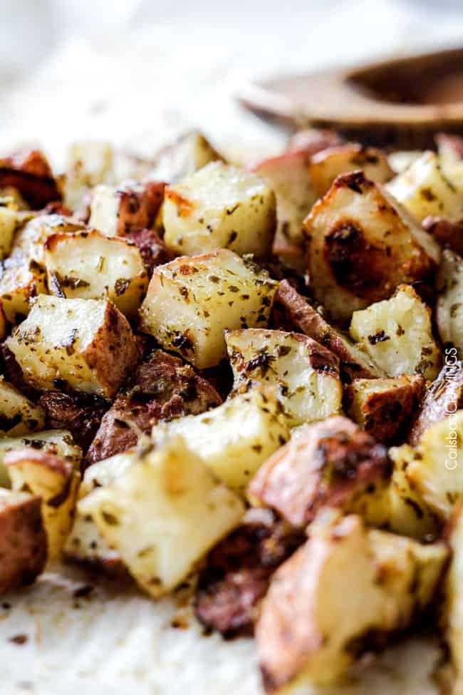 close up of Oven Roasted red Potatoes 