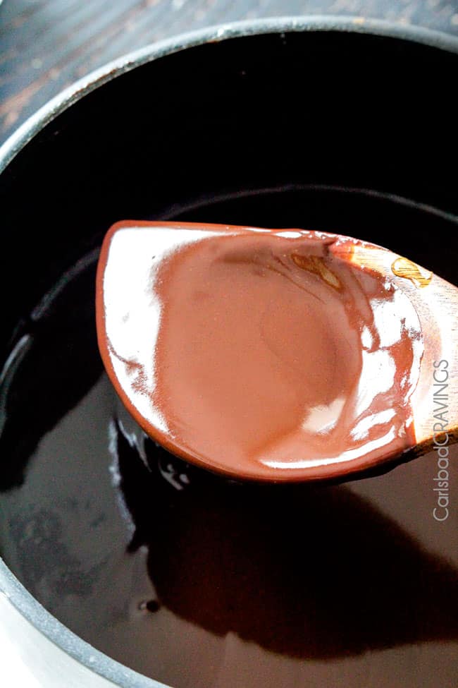 Showing how to make Chocolate Sauce in a pan. 