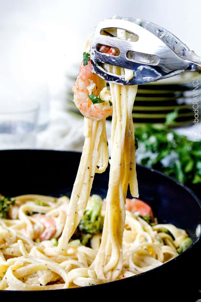 Roasted Shrimp Fettuccine Alfredo (Lightened up!) - Carlsbad Cravings