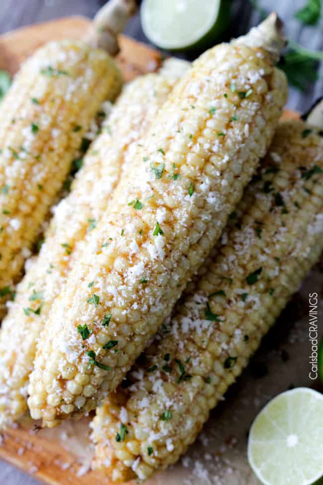 Close up of Grilled Corn on the Cob with Chipotle Honey Lime Butter