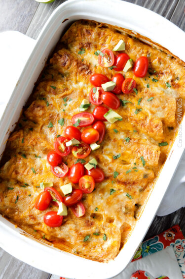 Cheesy Chicken Enchiladas with Jalapeno Sour Cream Sauce