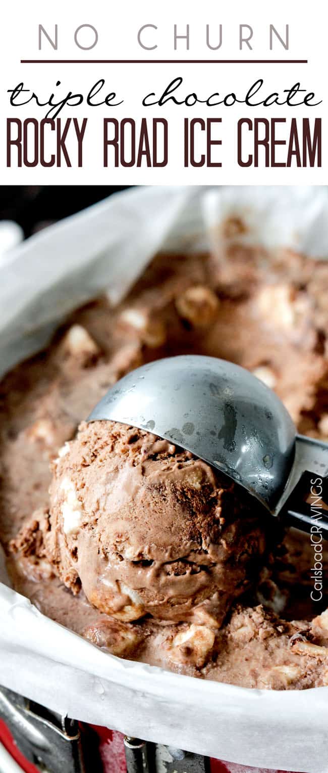 Rocky Road Ice Cream with a scoop. 