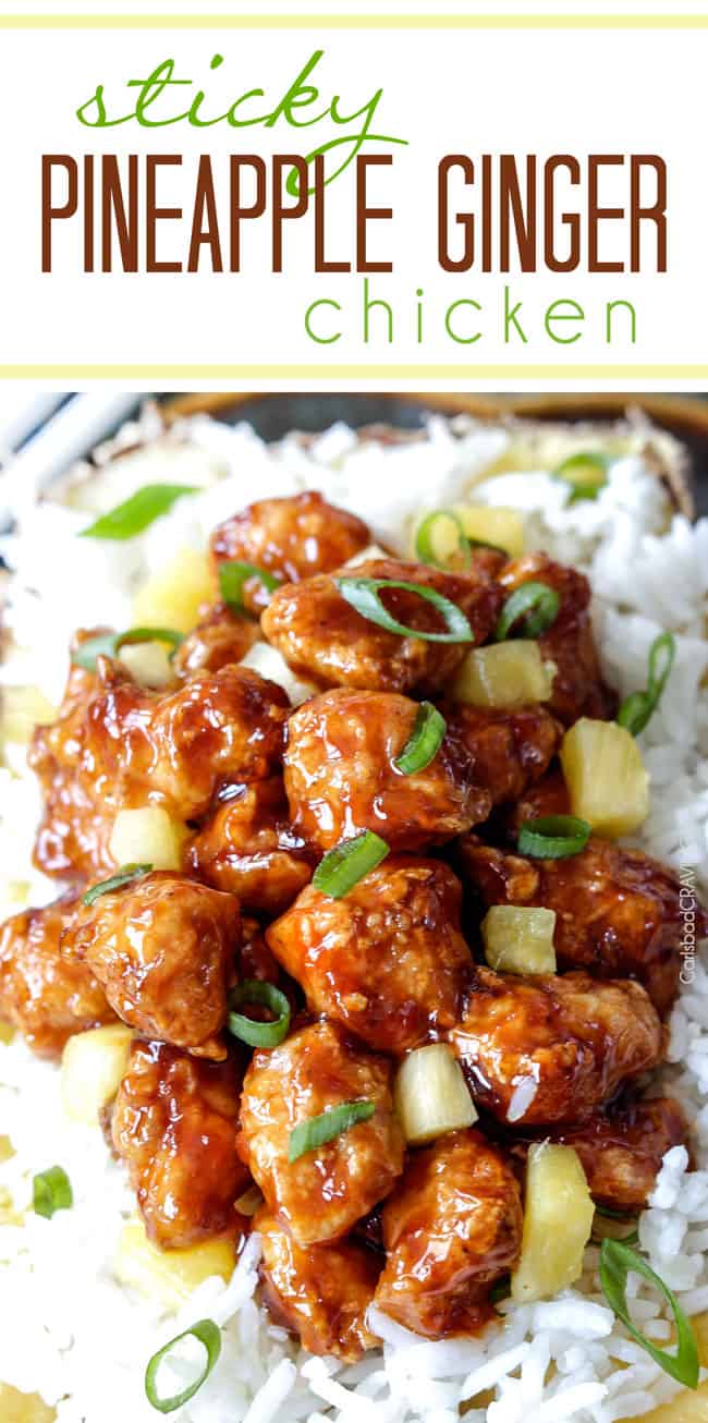 baked Chinese Pineapple Chicken on a bed of white rice.