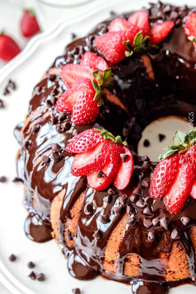 Strawberry Pound Cake with Chocolate Ganache - Carlsbad Cravings