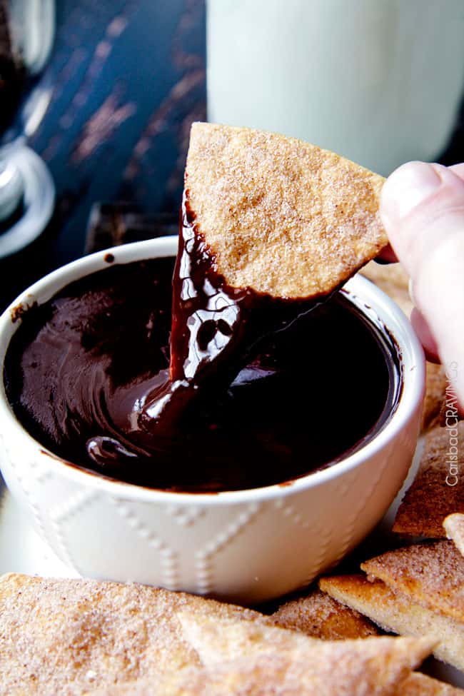 Cinnamon Crisps Recipe dipped in a delicious caramel sauce.