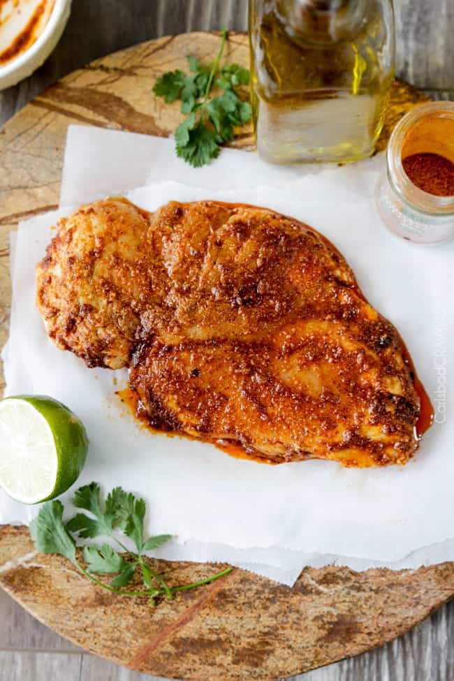 Preparing chicken for Chipotle Chicken Salad.