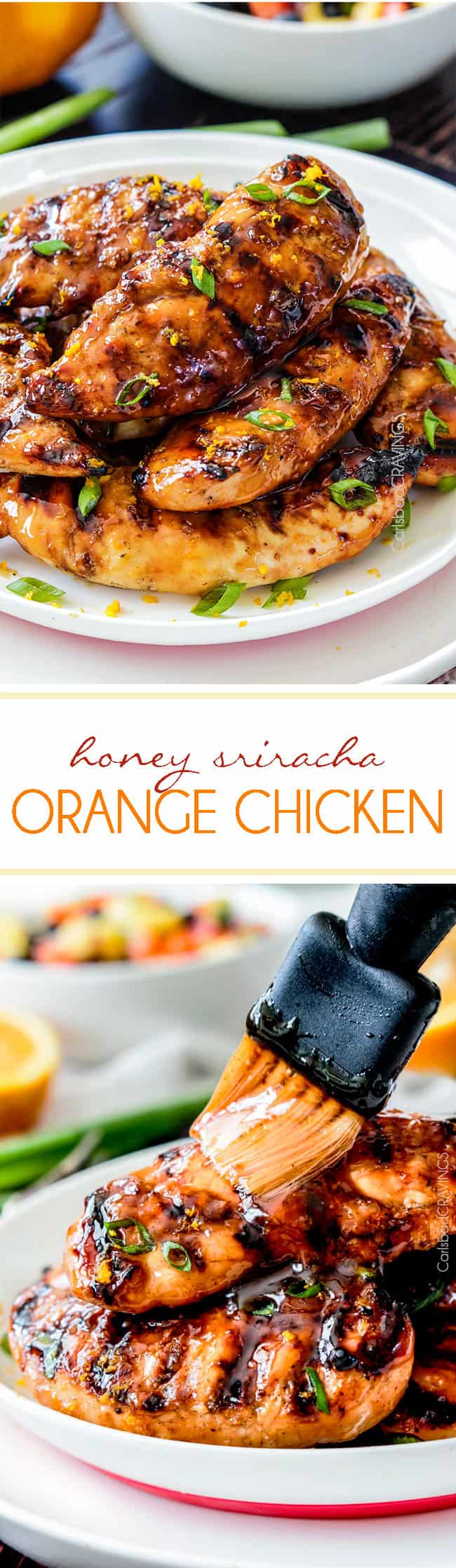 Tender, juicy Grilled honey Sriracha Orange Chicken marinated and smothered in the most tantalizing sweet heat orange sauce you can't even imagine!  #orangechicken #sriracha #grilledchicken #honey #orange