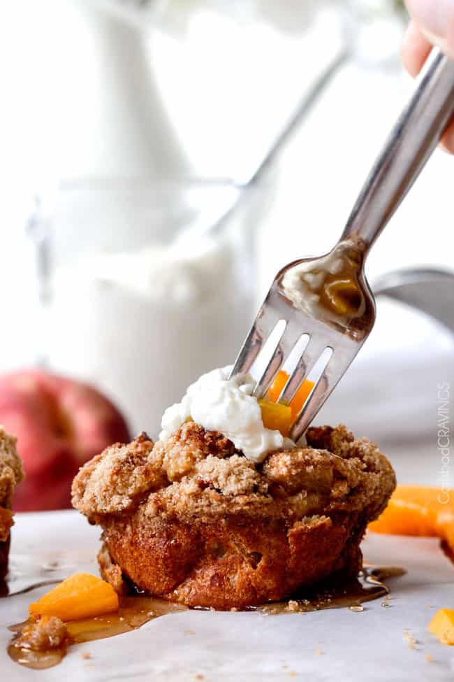 a fork taking a bite of French Toast Muffins