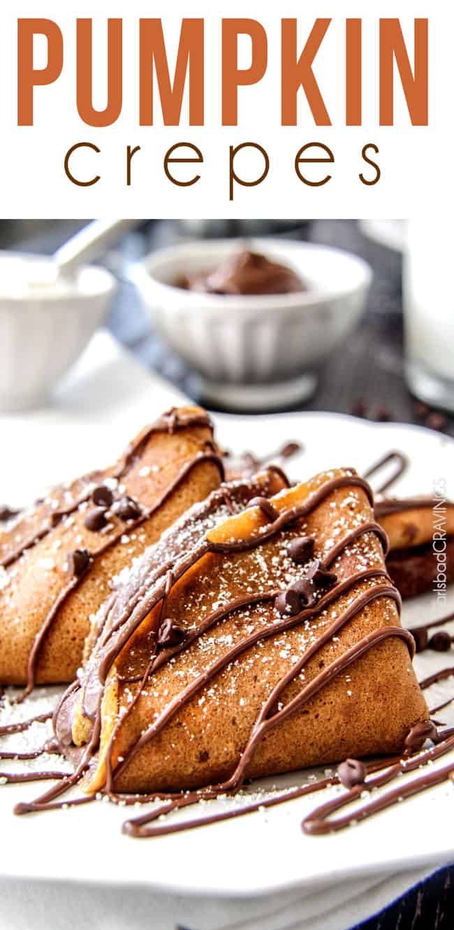 EASY one bowl Pumpkin Crepes are so much better than plain crepes!! Smother in silky, chocolate Nutella or stuff with cream cheese, or douse in syrup - amazing!