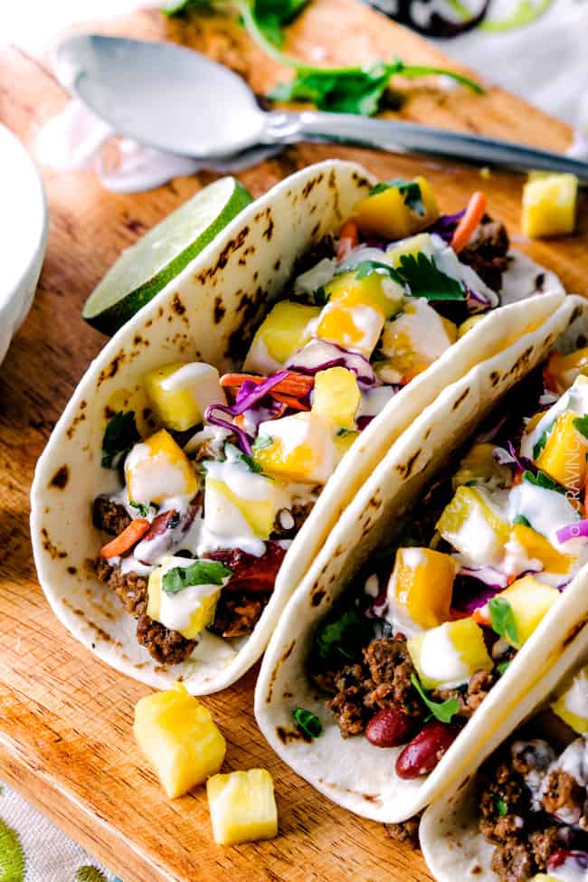 Red Curry Beef Tacos with Coconut Crema (20 Minute Recipe!)