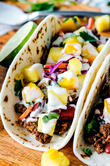 Red Curry Beef Tacos with Coconut Crema (20 Minute Recipe!)
