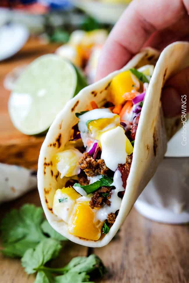 20 Minute Red Curry Beef Tacos with Coconut Crema - so bursting with flavor and couldn't be any easier!