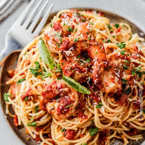 20 Minute Sun Dried Tomato Basil Shrimp Pasta