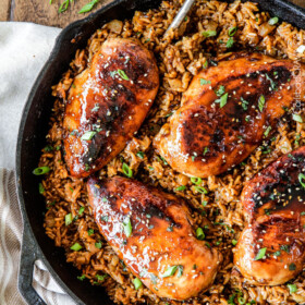 Easy One Pot Teriyaki Chicken with Pineapple Rice dripping with flavor and cooked all in the same skillet!