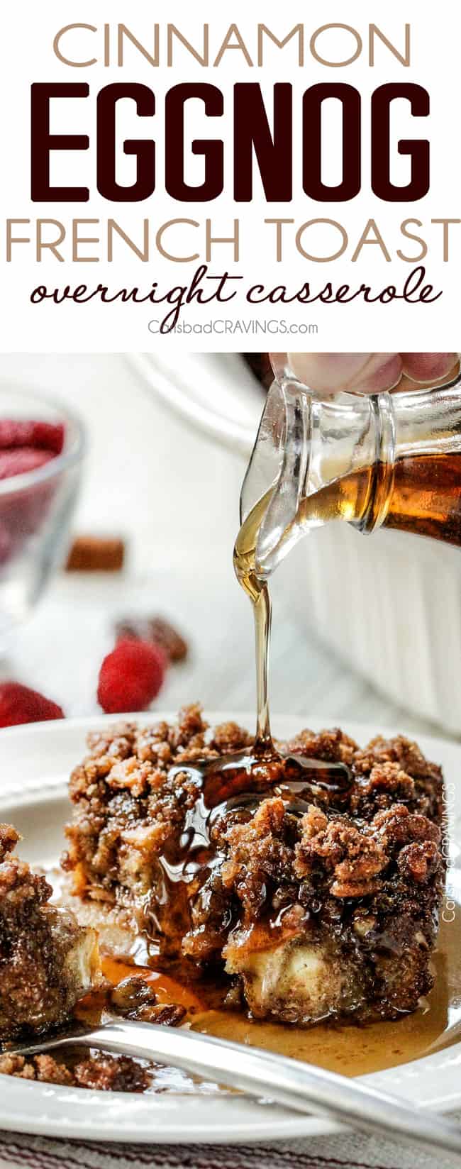 Einfache Übernachtung Zimt Eierlikör Französisch Toast Auflauf alle im Voraus gemacht macht es perfekt für Weihnachten Frühstück. Und der Brown Sugar Pecan Streusel ist unglaublich! Ernsthaft der beste French Toast Auflauf aller Zeiten.