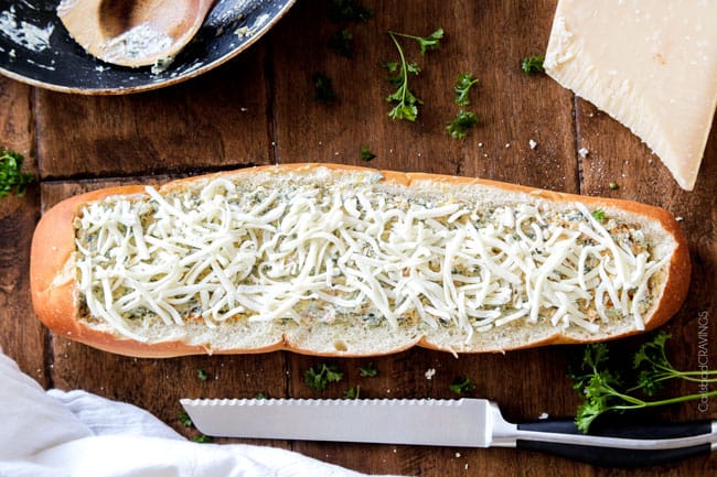 Showing how to make Spinach Dip Stuffed French Bread adding another layer of cheese. 
